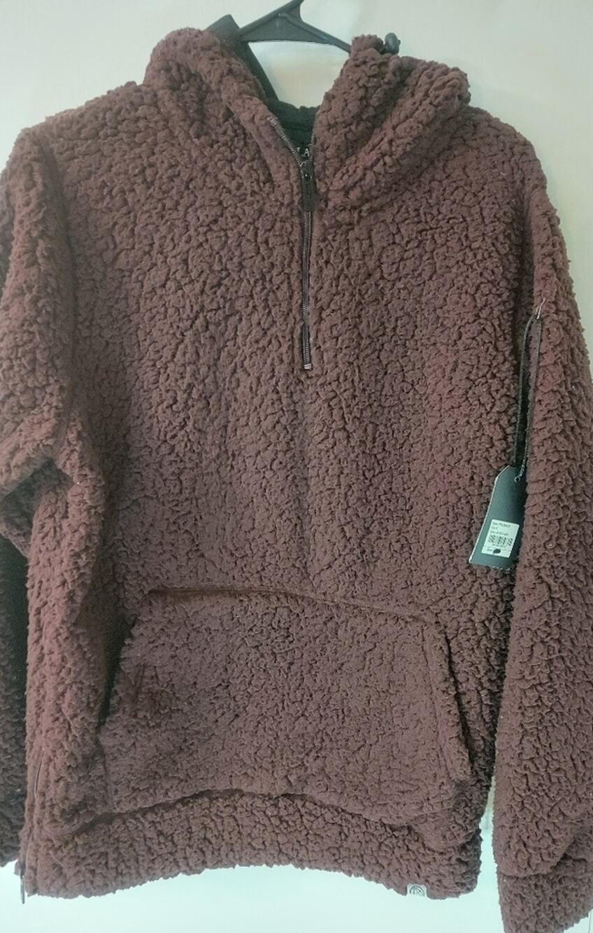 Free Planet Burgundy Sherpa Hoodie S Winter Cozycore Comfy Casual Streetwear NEW